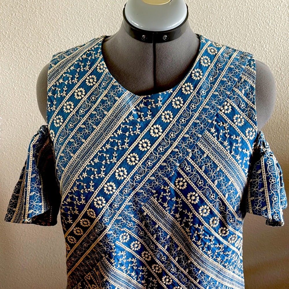 Laundry by Shelli Segal Dress Size 12 Sweater Cold Shoulder Blue